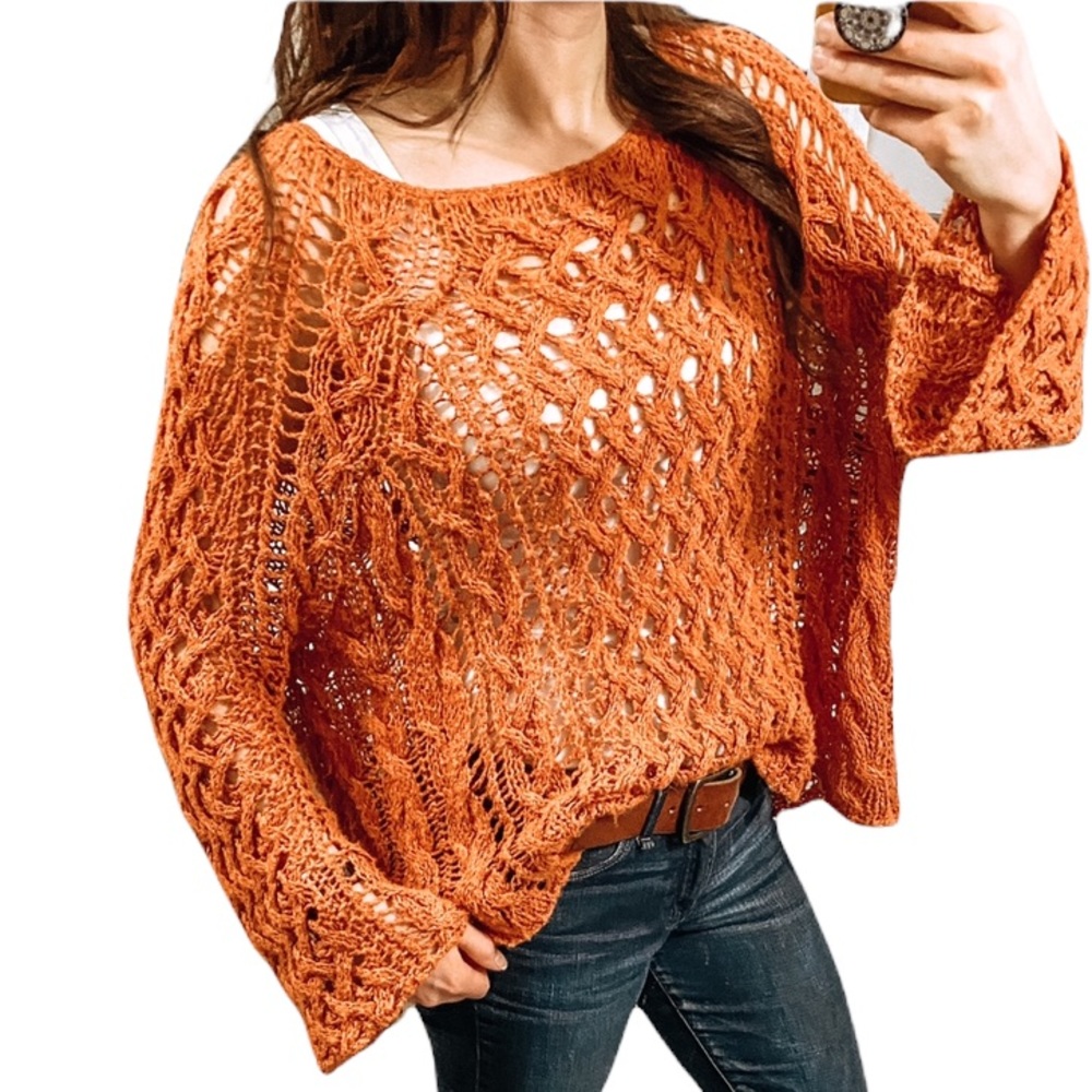 Free People Pegasus Orange Knit Long Sleeve Sweater S ASO Vampire Diaries